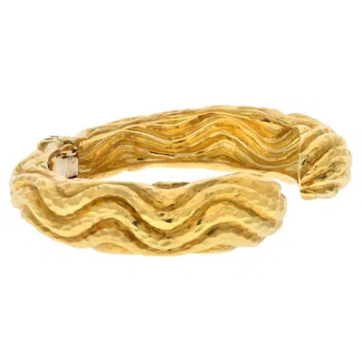 Pre-owned David Webb Platinum & 18k Yellow Gold Hammered Cuff Bangle Bracelet