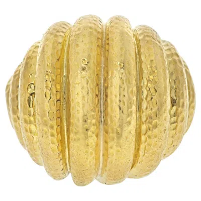 Pre-owned David Webb Platinum & 18k Yellow Gold Hammered Domed Rigid Style Ring