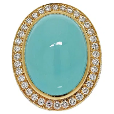 Pre-owned David Webb Platinum & 18k Yellow Gold Large Turquoise And Diamond Ring