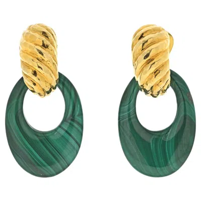 Pre-owned David Webb Platinum & 18k Yellow Gold Malachite Door Knockers Earrings