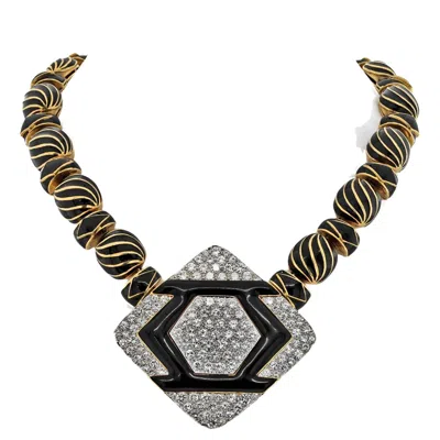 Pre-owned David Webb Platinum & 18k Yellow Gold Manhattan Minimalism Collar Diamond Enamel
