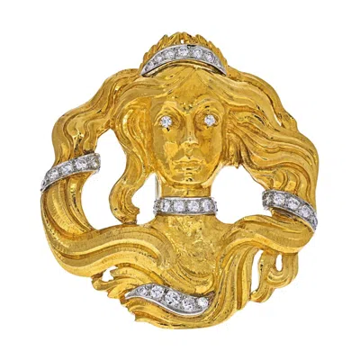 Pre-owned David Webb Platinum & 18k Yellow Gold Medusa Diamond Pendant Brooch