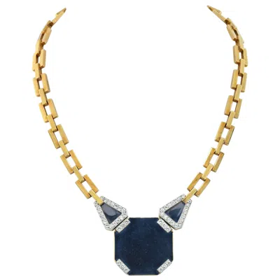 Pre-owned David Webb Platinum & 18k Yellow Gold Onyx Octagon Open Link Chain Necklace