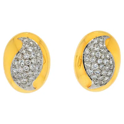 Pre-owned David Webb Platinum & 18k Yellow Gold Oval Bombe Pave Diamond Earrings