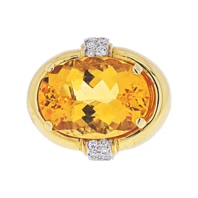 Pre-owned David Webb Platinum & 18k Yellow Gold Oval Citrine And Diamond Ring