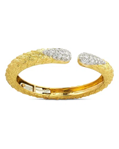 David Webb Platinum & 18k Yellow Gold Park Avenue Diamond Geometric Cuff Bracelet, 1.61 Tcw