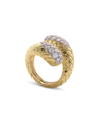 David Webb Platinum & 18k Yellow Gold Park Avenue Diamond Textured Bypass Ring, 1.63 Tcw