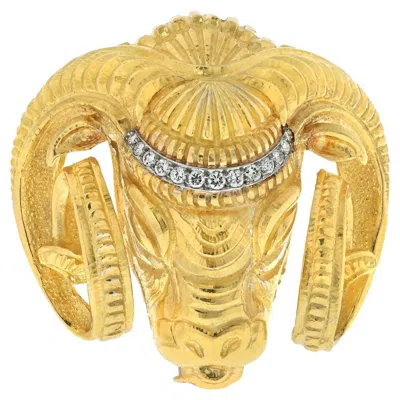 Pre-owned David Webb Platinum & 18k Yellow Gold Ram Diamond Head Brooch