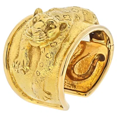 Pre-owned David Webb Platinum & 18k Yellow Gold Repousse Finish Leopard Bracelet