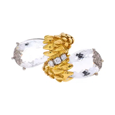 Pre-owned David Webb Platinum & 18k Yellow Gold Rock Crystal Bypass Ring