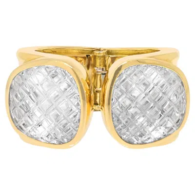 Pre-owned David Webb Platinum & 18k Yellow Gold Rock Crystal Cross Hatched Bracelet