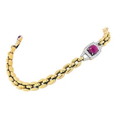 Pre-owned David Webb Platinum & 18k Yellow Gold Ruby And Diamond Link Chain Necklace