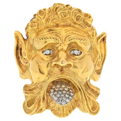 Pre-owned David Webb Platinum & 18k Yellow Gold Satyr Head Brooch