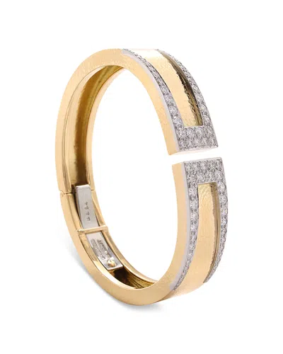 David Webb Platinum & 18k Yellow Gold Slim Gap Diamond Geometric Cuff Bracelet, 2.2 Tcw