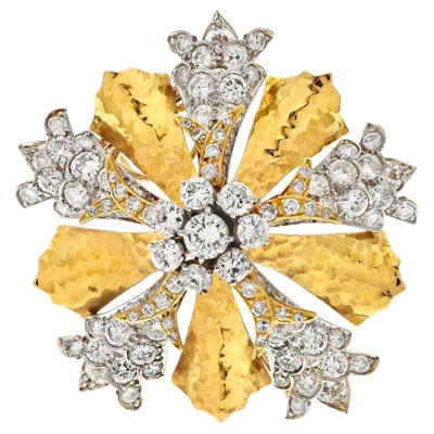Pre-owned David Webb Platinum & 18k Yellow Gold Snowflake Syle Diamond Heraldic Brooch