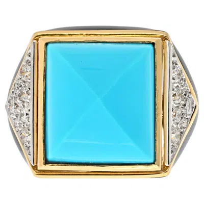 Pre-owned David Webb Platinum & 18k Yellow Gold Summit Turquoise And Diamond Ring