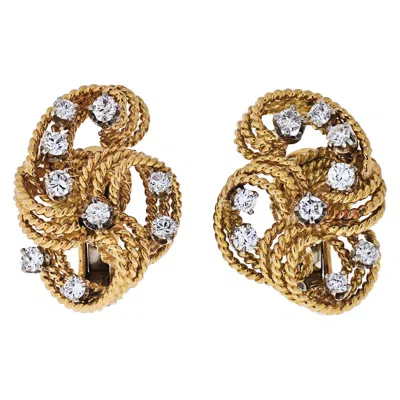 Pre-owned David Webb Platinum & 18k Yellow Gold Twisted Woven Diamond Earrings