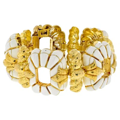 Pre-owned David Webb Platinum & 18k Yellow Gold White Enamel Open Link Bracelet