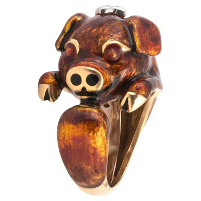Pre-owned David Webb Platinum & 18kt Yellow Gold Diamond Pig Ring By