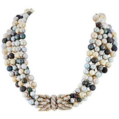 Pre-owned David Webb Platinum & 18ky Gold Multicolored Pearl Strands Torsade Necklace