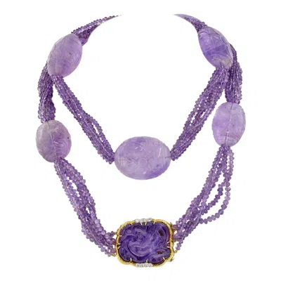 Pre-owned David Webb Platinum & Gold Carved Amethyst Multi-strand Lavender Bead Necklace In Purple