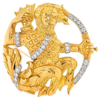 Pre-owned David Webb Platinum & Gold Sagittarius Diamond Zodiac Pendant Pin Brooch In Multi