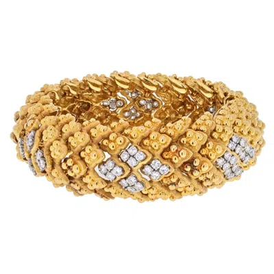 Pre-owned David Webb Platinum & Yellow Gold Warty Textured Diamond Sections Wide Bracelet