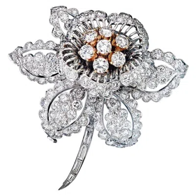 Pre-owned David Webb Platinum Convertible Diamond Flower Brooch In Multi