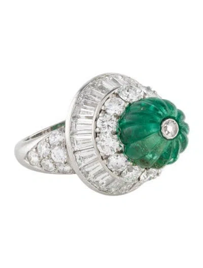 Pre-owned David Webb Platinum Emerald & Diamond Cocktail Ring In Multi