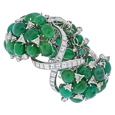 Pre-owned David Webb Platinum Green Emerald And Diamond Flexible Bracelet