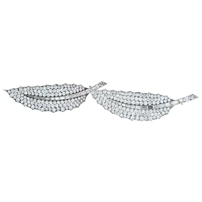 Pre-owned David Webb Platinum Leaf Brooches, 40 Carat Diamonds In Multi