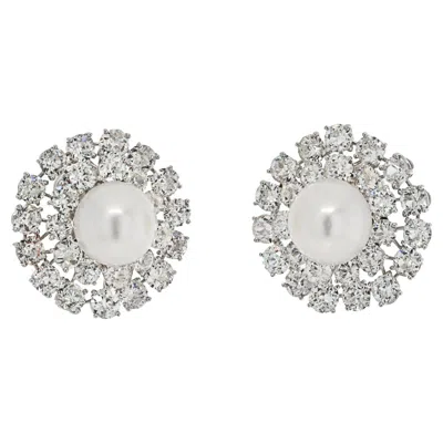 Pre-owned David Webb Platinum Old Cut And Old European Cluster Pearl Clip On Earrings In Multi