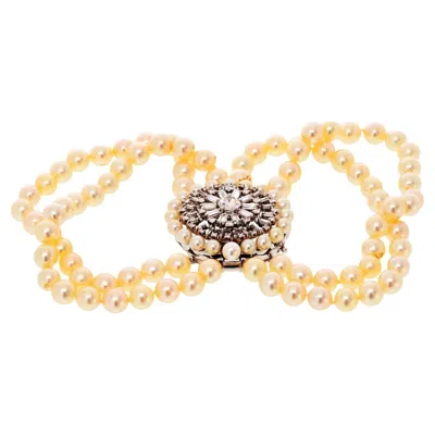Pre-owned David Webb Platinum Pearl String Diamond Bracelet In Multi