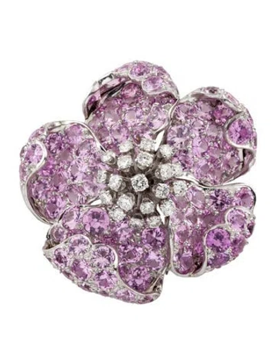 Pre-owned David Webb Platinum Synthetic Sapphire & Diamond Flower Brooch In Multi