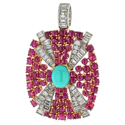 Pre-owned David Webb Platinum Turquoise, Diamond And Ruby Pendant In Multi