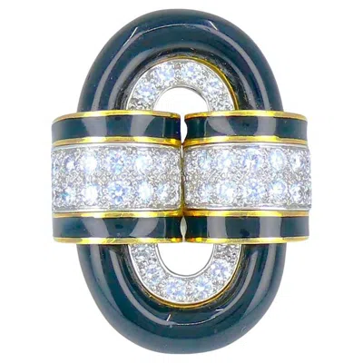 Pre-owned David Webb Ring Diamond Gold Black Enamel Vintage Estate Jewelry