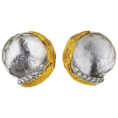 Pre-owned David Webb Rock Crystal And Diamond Clip-on Earrings In Multi
