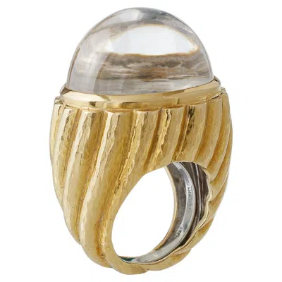 Pre-owned David Webb Rock Crystal And Hammered Gold Bombé Ring In Multi