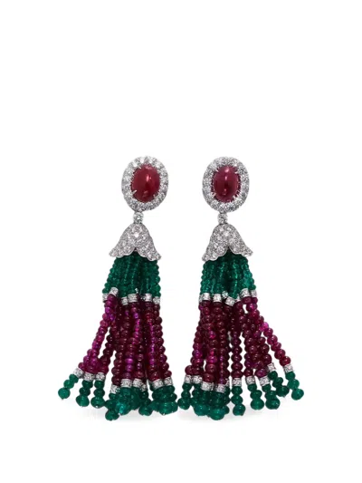 David Webb Ruby And Diamond Tassel Earrings In Multi