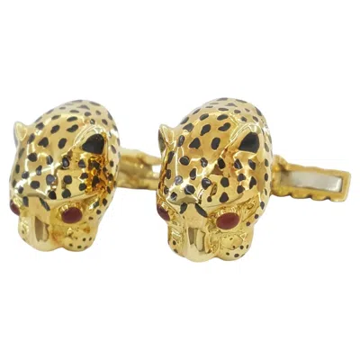 Pre-owned David Webb Ruby & Enamel Leopard Cufflinks In 18k Yellow Gold 17.7 Grams