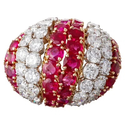 Pre-owned David Webb Ruby Diamond Bombé Domed Cocktail Ring In Multi