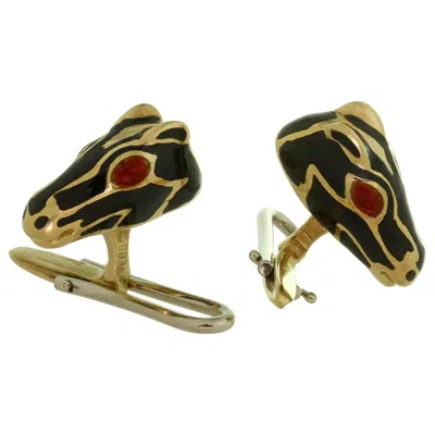 Pre-owned David Webb Ruby Enamel Yellow Gold Horse Head Shirt Stud Set