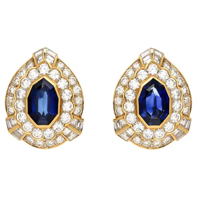 Pre-owned David Webb Sapphire And Diamond Earrings In 18 Karat Gold In Blue