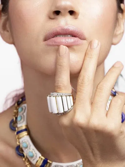 David Webb Scallop Diamond Ring In Silver