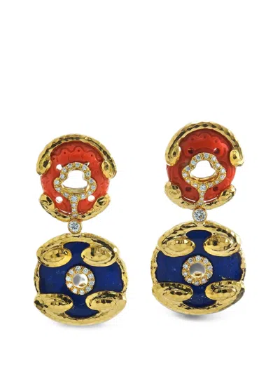 David Webb Scroll Disk Diamond Earrings In Gold