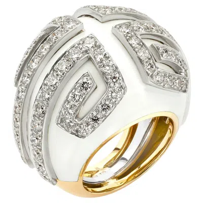 Pre-owned David Webb Scroll Ring With 3.90ctw Of Diamonds In 18k Yg Platinum And Enamel In Multi