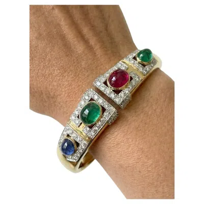 Pre-owned David Webb Sculptural Gemstone And Diamond Bangle Bracelet In 18k Gold In Multi