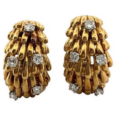 Pre-owned David Webb Signed 18k Gold Platinum Diamond Hoop Clip Earrings 18.68g In Multi