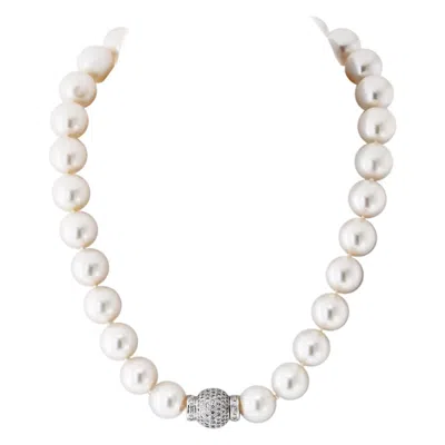 Pre-owned David Webb South Sea Pearl 13x17mm 18-inch Long Diamond Clasp Necklace In Multi