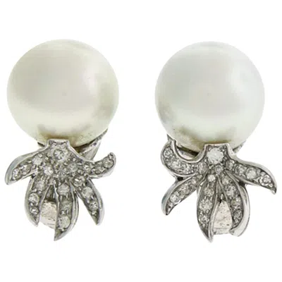 Pre-owned David Webb South Sea Pearl And Diamond Earrings In Multi
